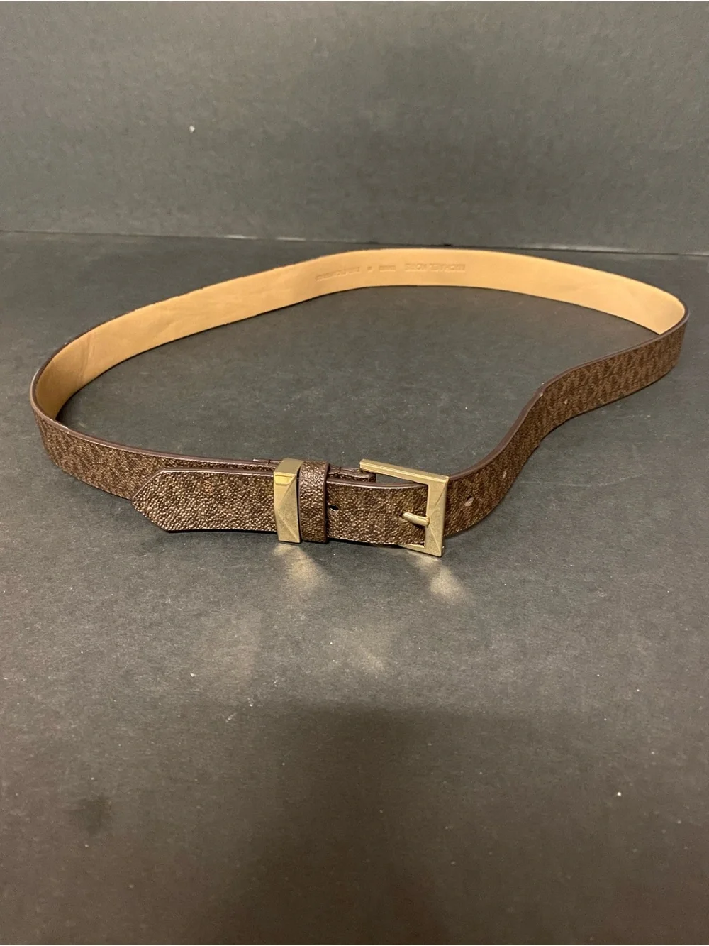 Michael Kors Brown Leather Womens Logo Belt with Gold Buckle